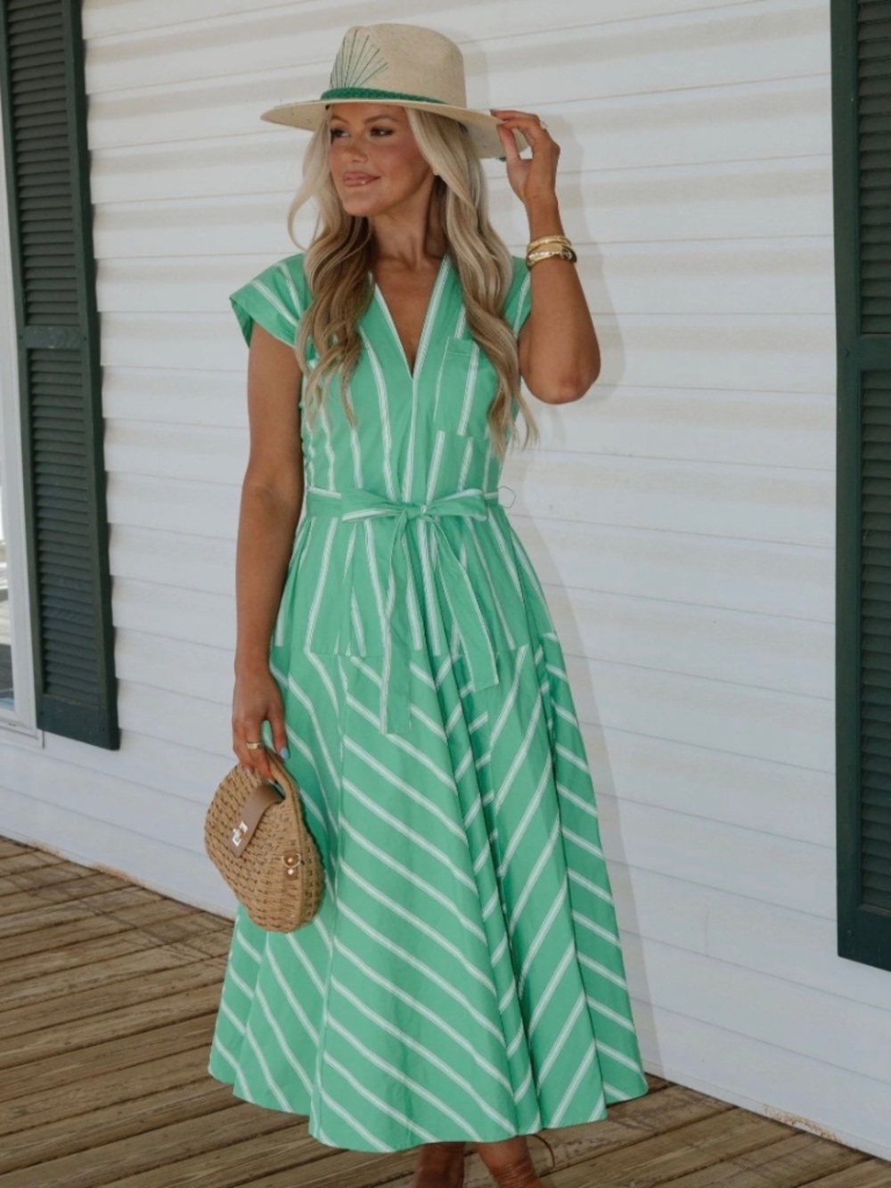 These Three Boutique Lola Striped Midi Dress-Kelly Green